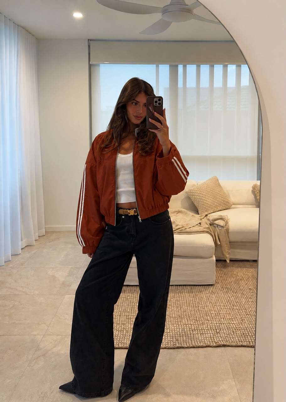 Oversized bomber jacket με ρίγες κεραμιδί