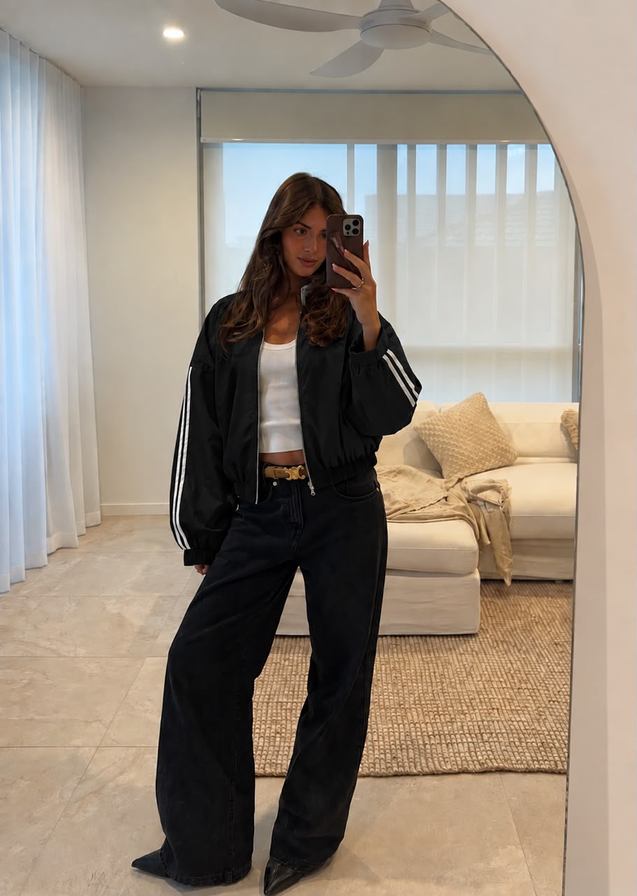 Oversized bomber jacket με ρίγες μαύρο