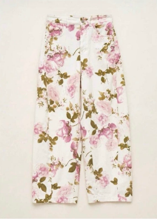 Παντελόνι λευκό με λουλούδια Lumina