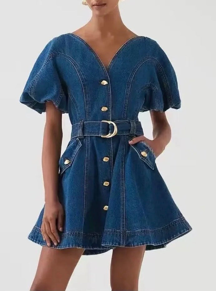 Τζιν φόρεμα με ζώνη και κουμπιά