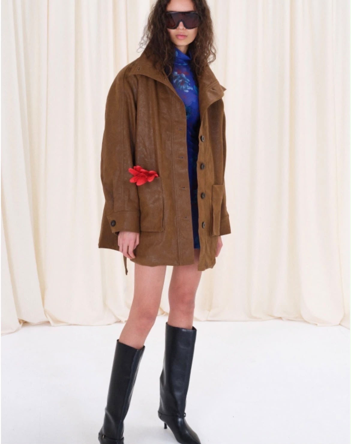 Lumina oversized τζάκετ δερματίνη με ζώνη ταμπά