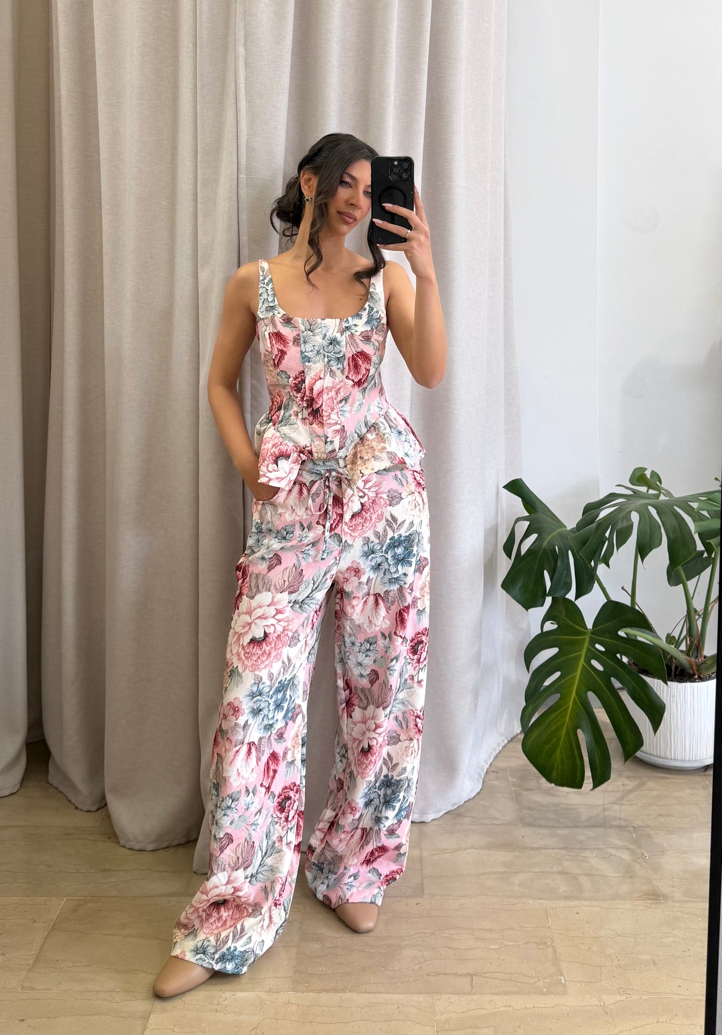 Σετ floral top & παντελόνι