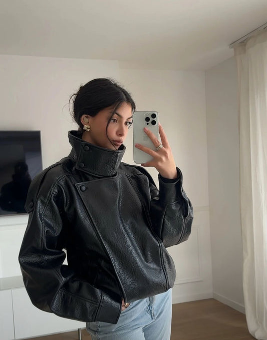 Viral Oversized δερματίνη τζάκετ