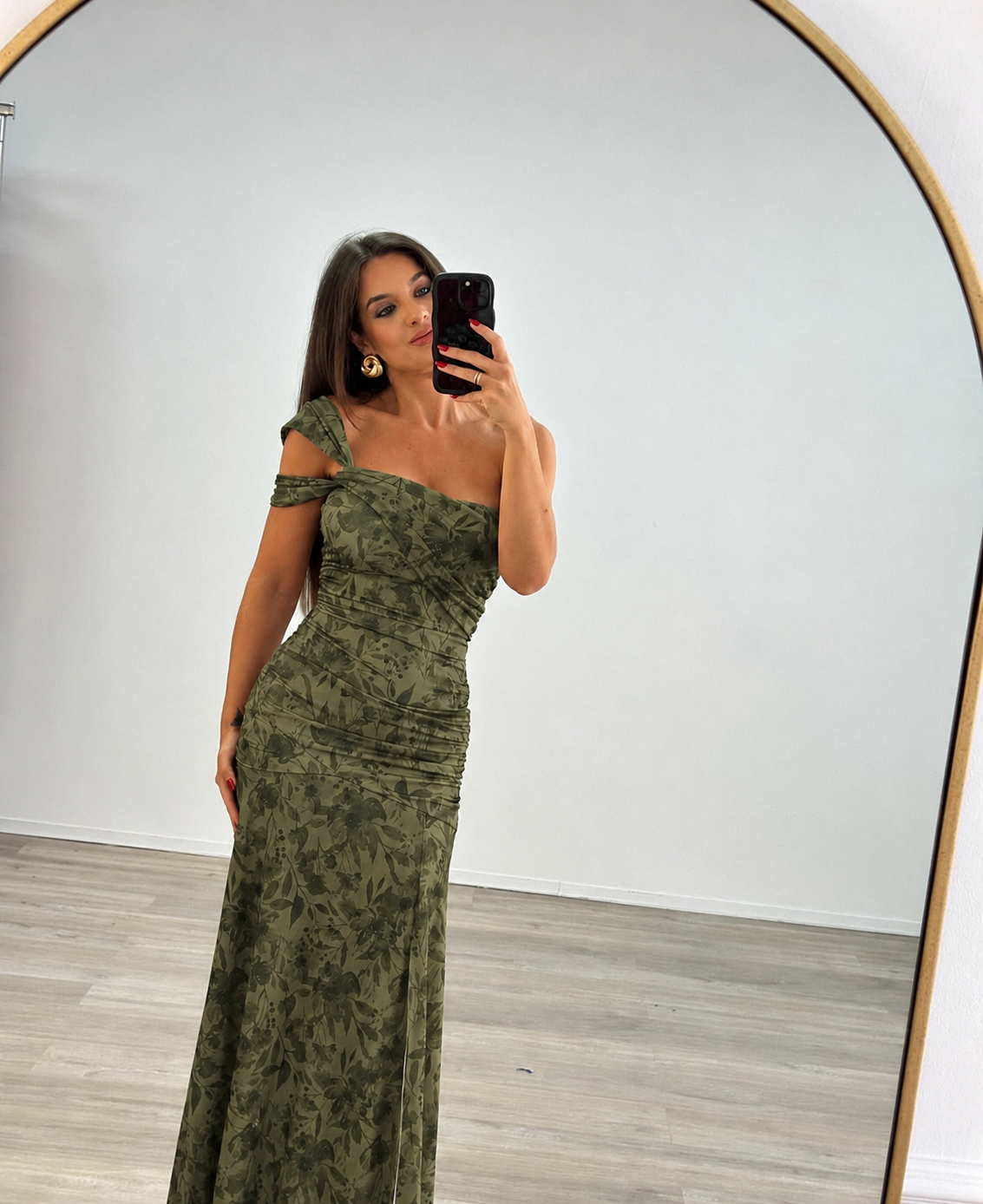 Patterned maxi φόρεμα με ένα ώμο
