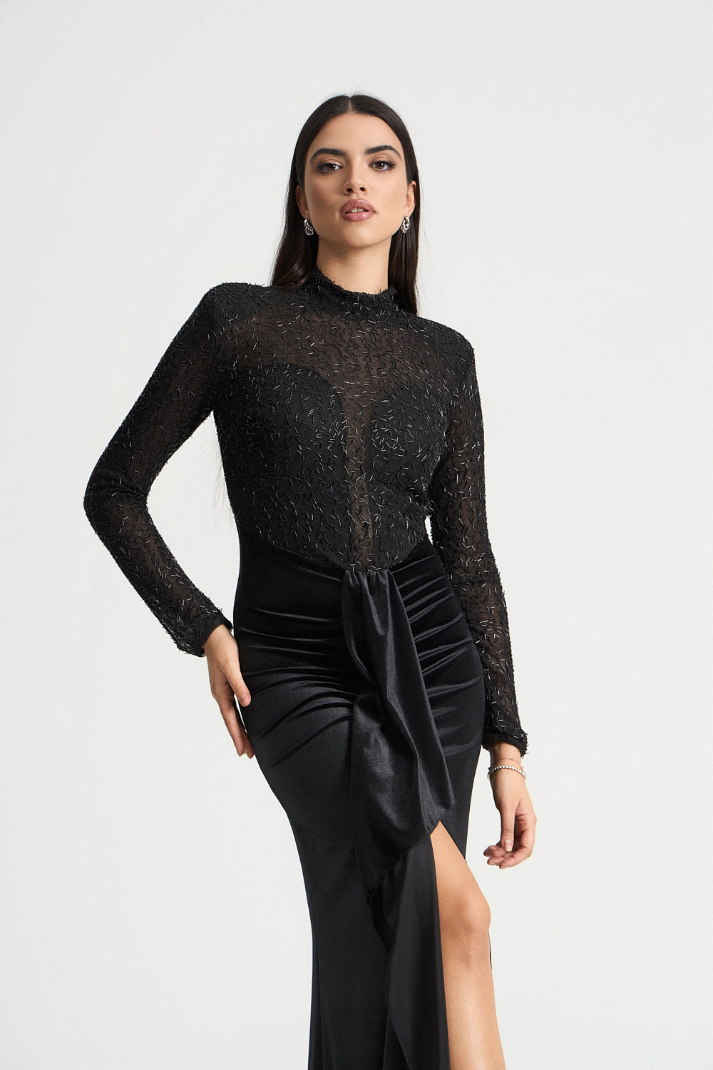 Μάξι φόρεμα velvet με λάμψη