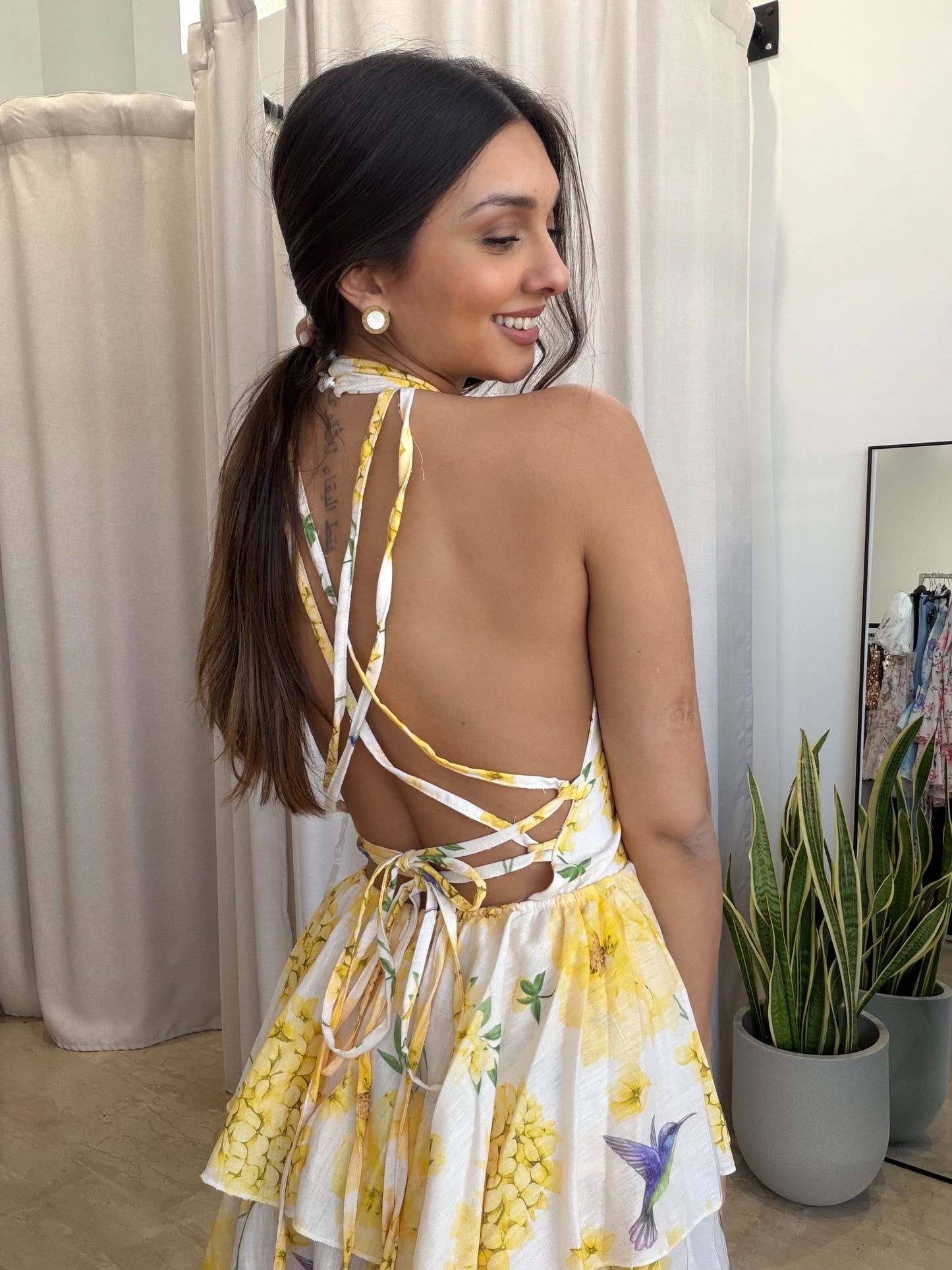 Floral Mini Φόρεμα με Open Back