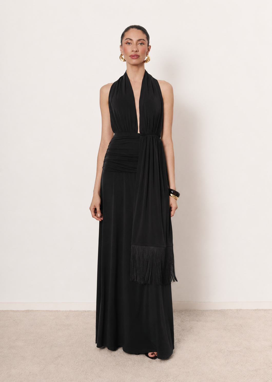 Maxi Halter Φόρεμα& Ζώνη με Κρόσσια