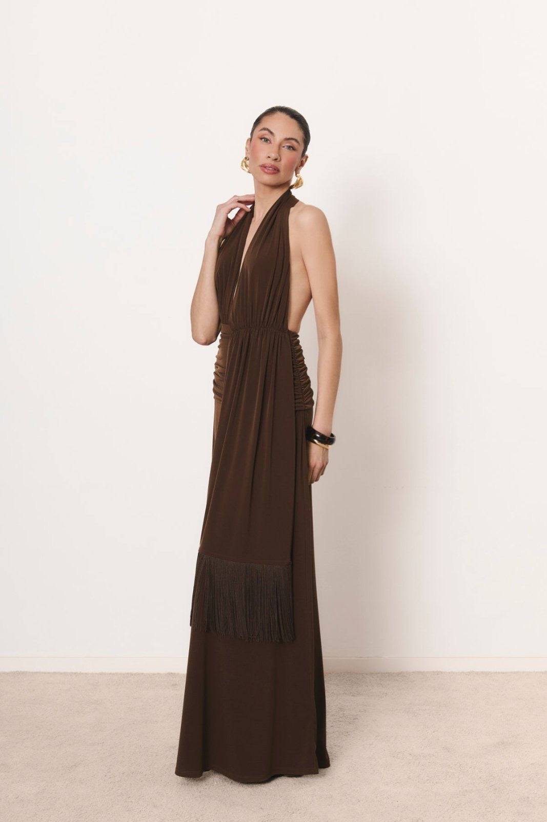 Maxi Halter Φόρεμα& Ζώνη με Κρόσσια