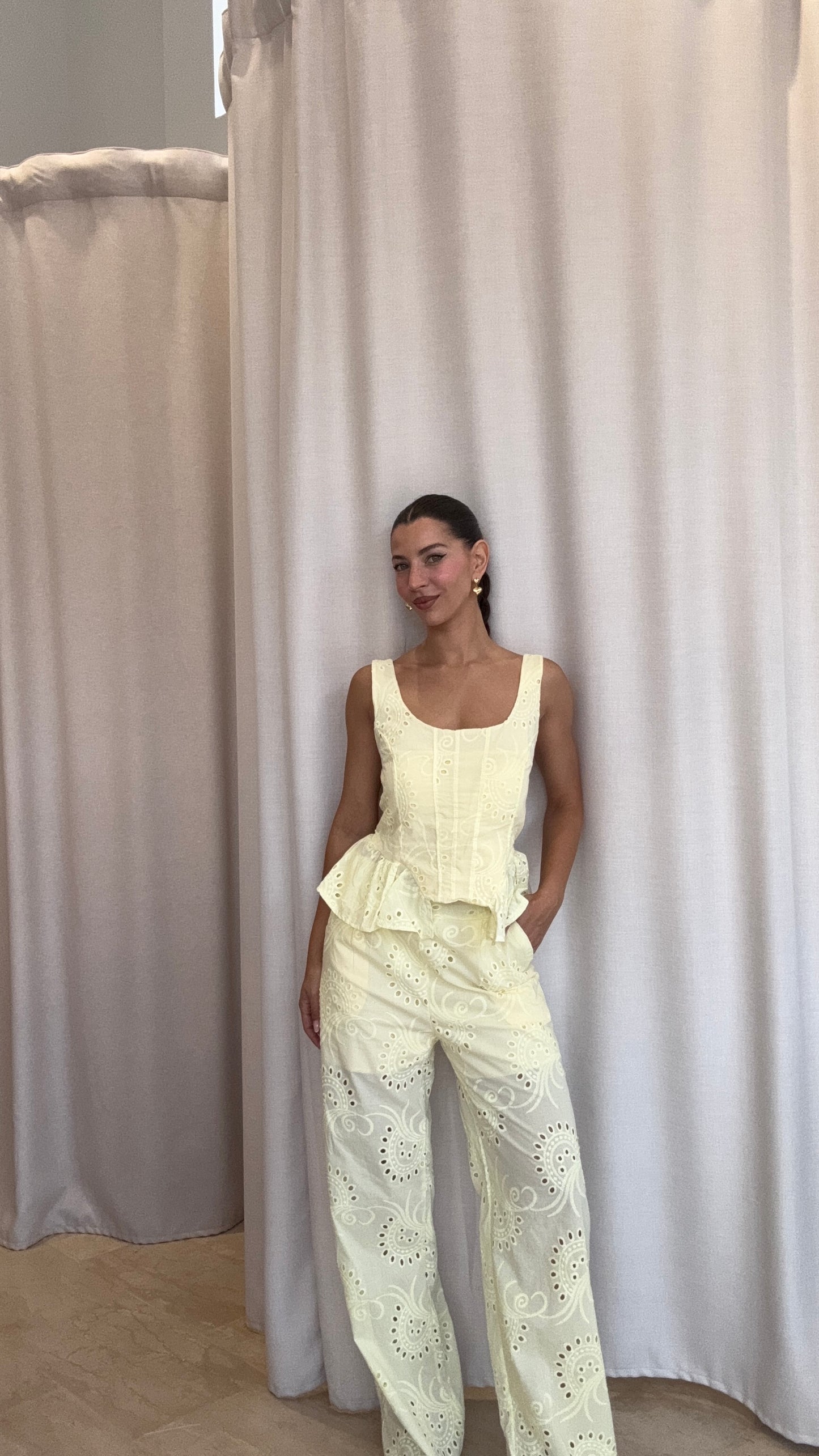 Σετ Broderie με Top και Παντελόνι