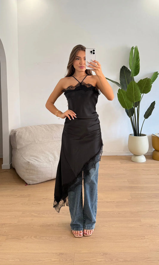 Ασύμμετρο Lingerie μπλούζα-φόρεμα halter