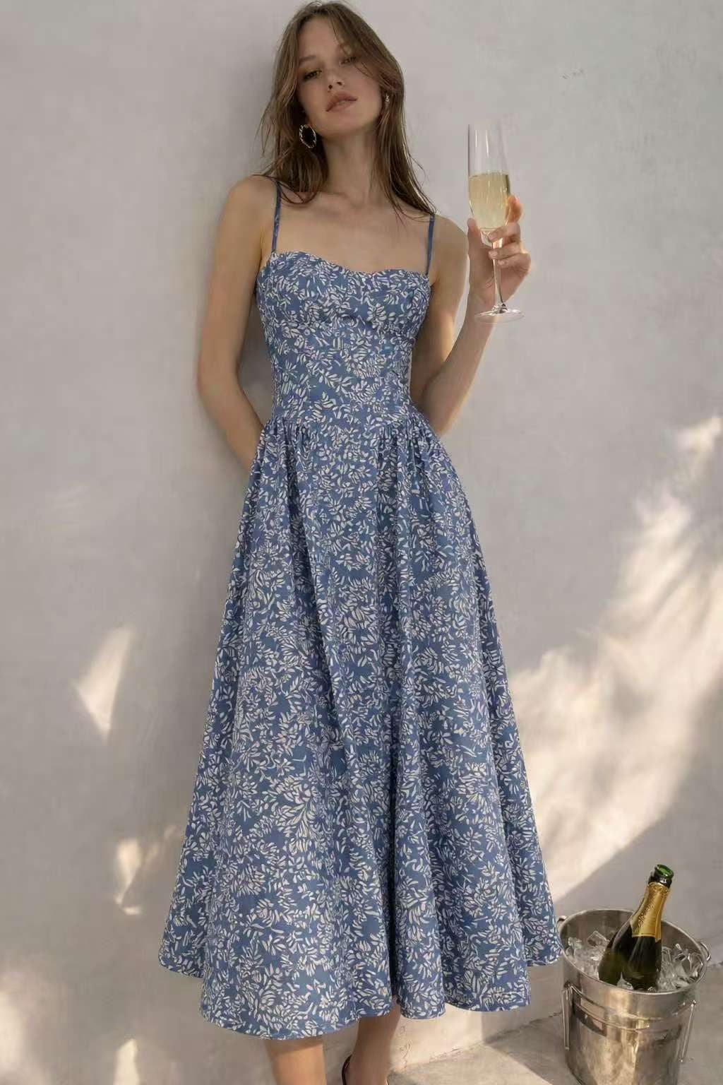 Light Floral Corset Midi Φόρεμα