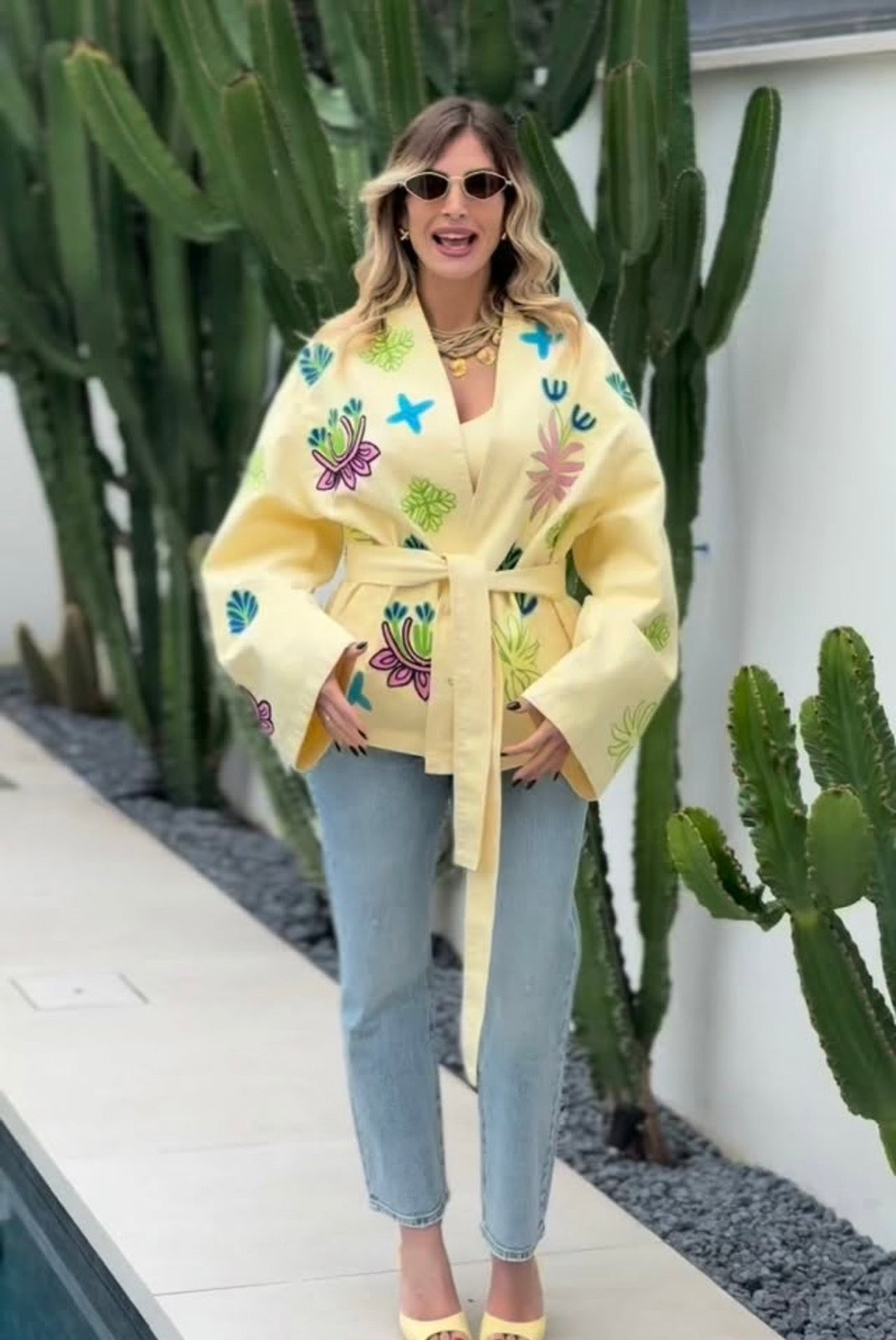 Τζάκετ με ζώνη και σχέδια moonchild