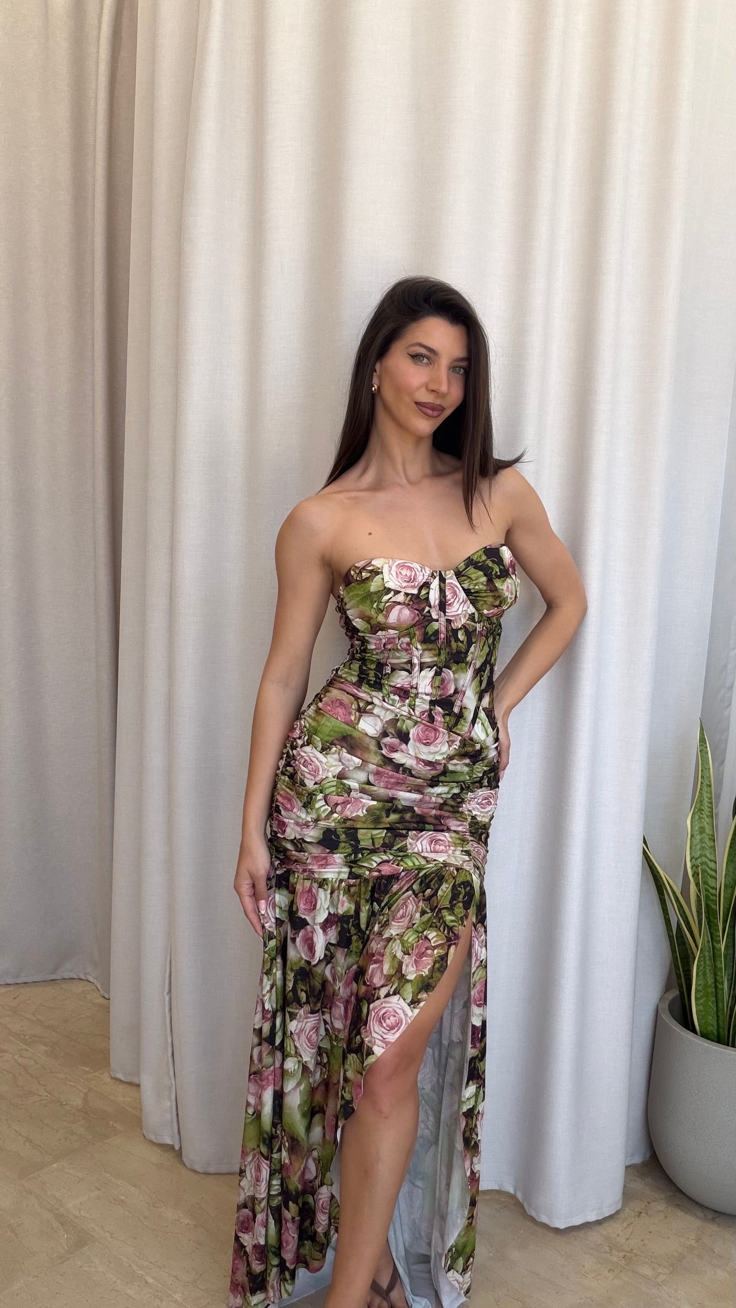Floral maxi φόρεμα κορσέ
