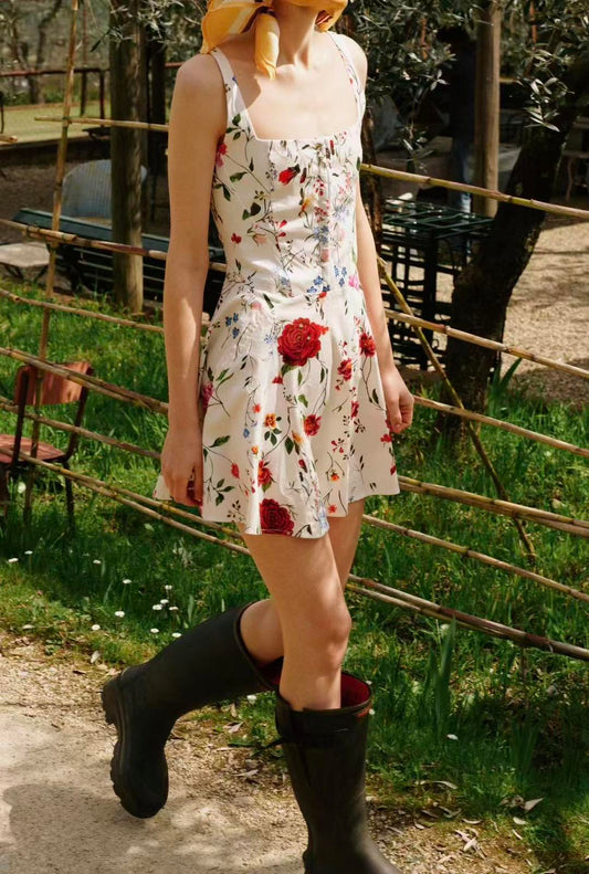 Mini floral φόρεμα με τιράντες