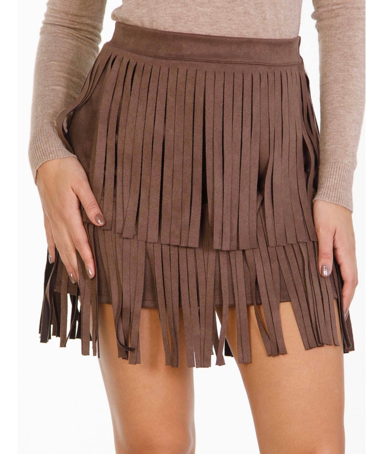 Σουέντ φούστα με κρόσσια