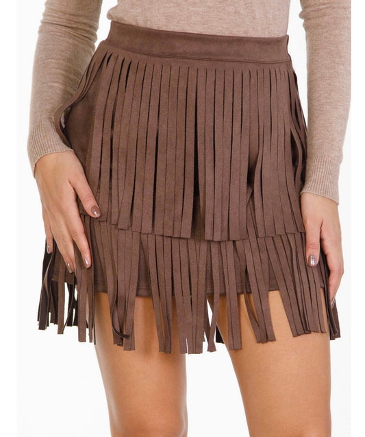 Σουέντ φούστα με κρόσσια