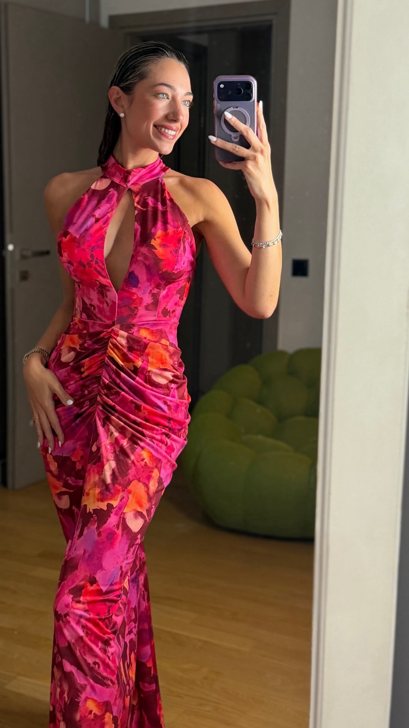 Μάξι Floral Φόρεμα με Σούρα