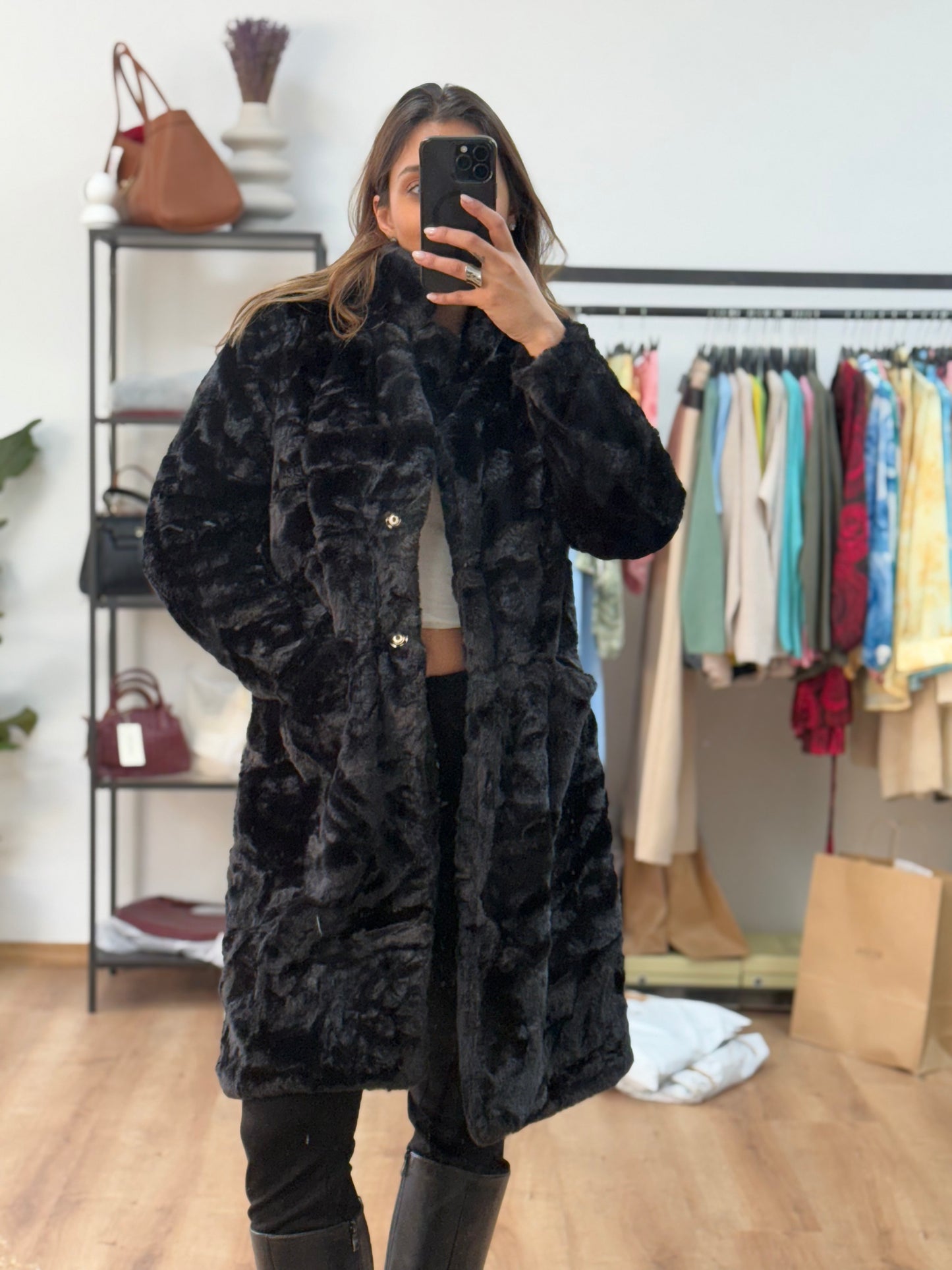 Μακρύ Παλτό  Faux Fur με γιακά
