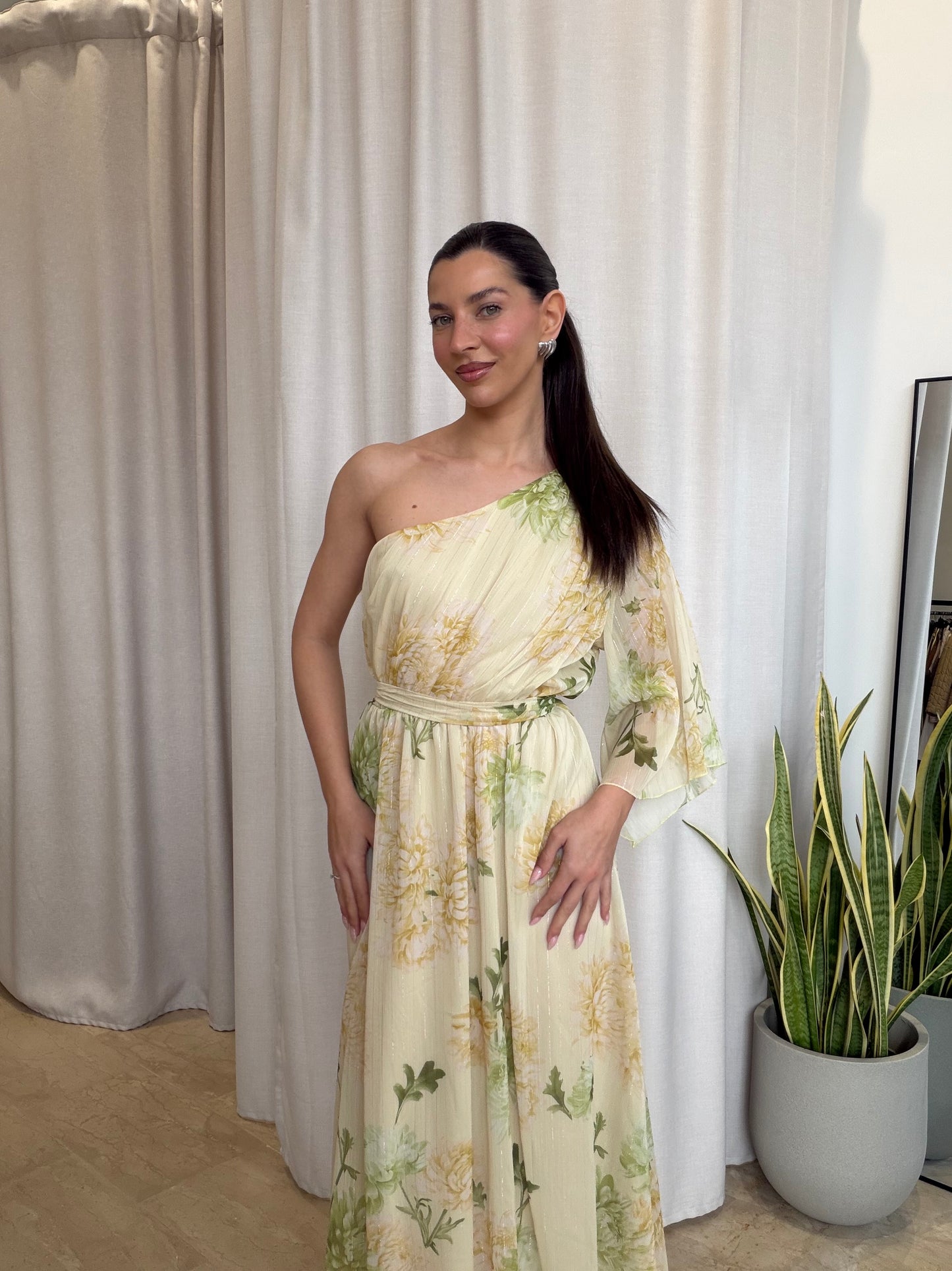 Maxi Φόρεμα Floral One Shoulder