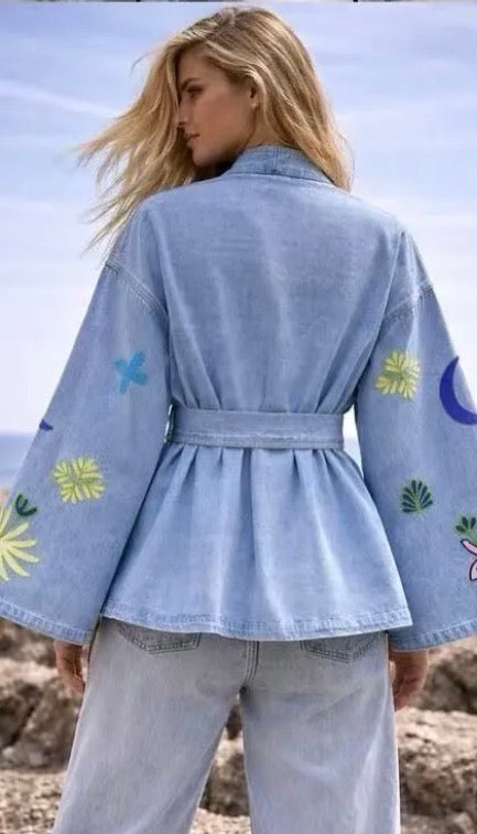 Τζάκετ με ζώνη και σχέδια moonchild