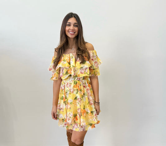 Φόρεμα μίνι floral με έξω ώμους