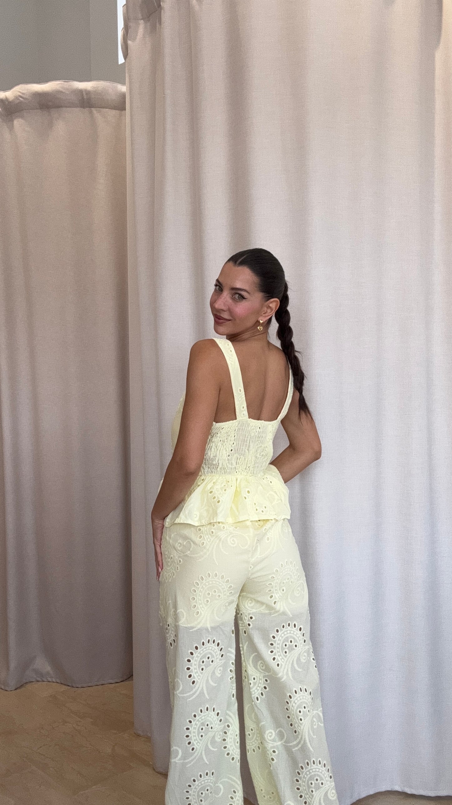 Σετ Broderie με Top και Παντελόνι