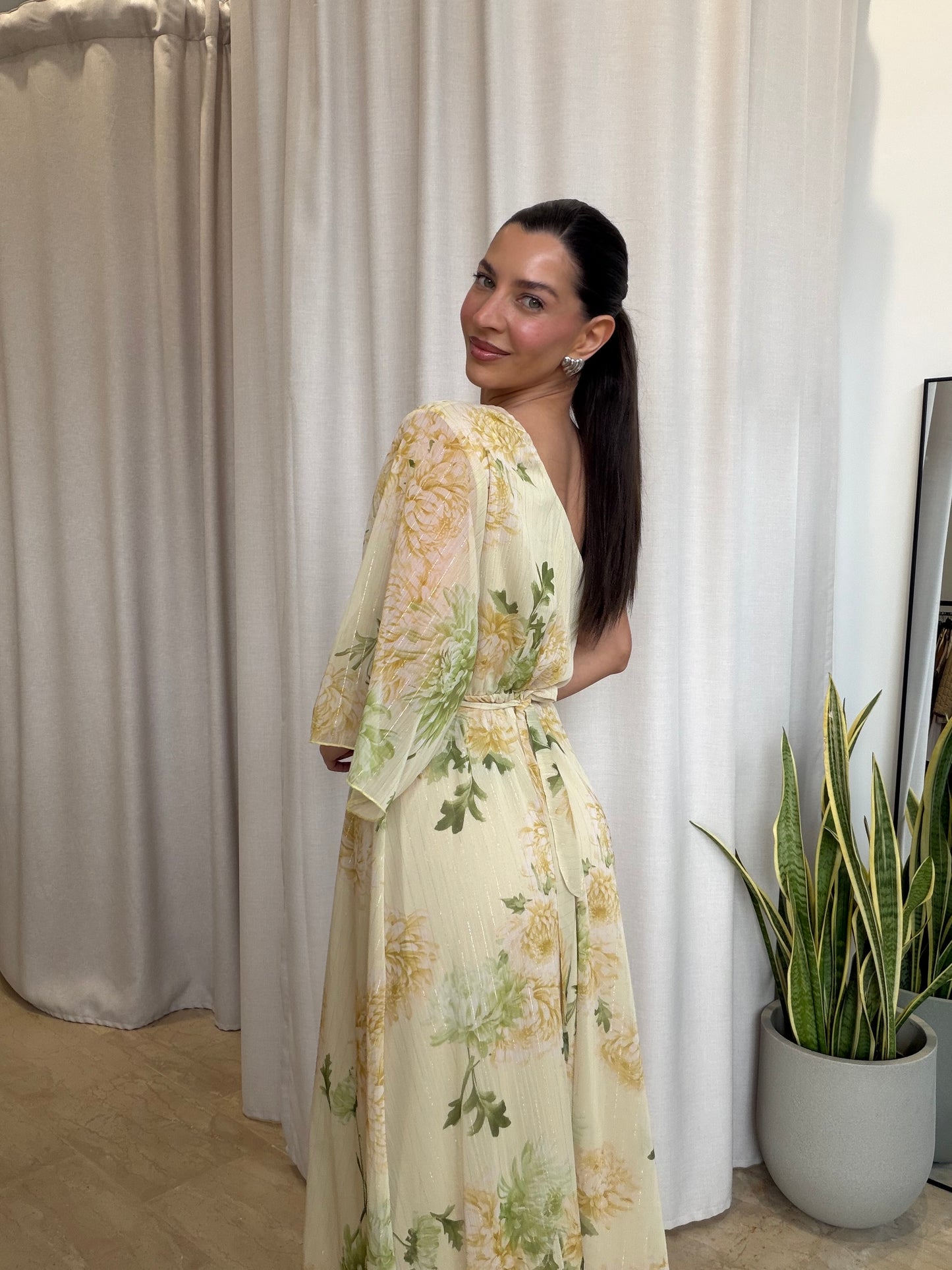 Maxi Φόρεμα Floral One Shoulder