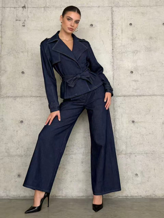 Denim set τζάκετ και παντελόνι