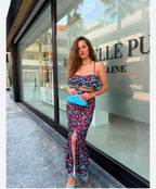 Floral Σετ με Crop Top & Midi Φούστα με Βολάν
