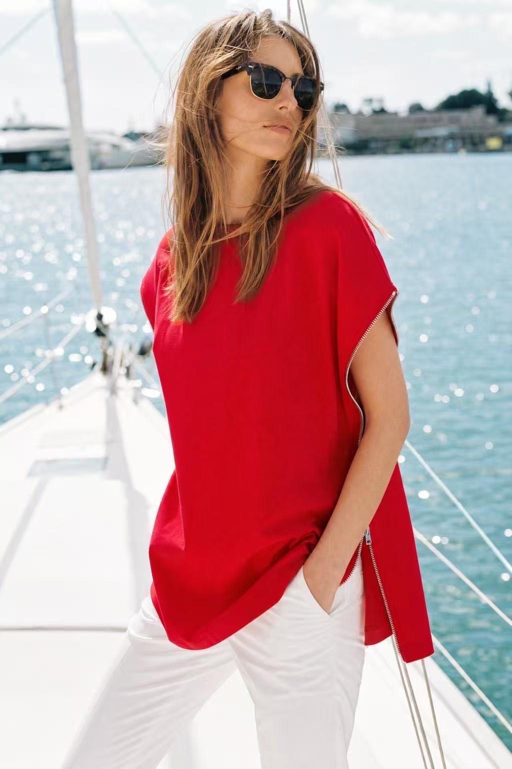 Lumina Μπλούζα Oversized με Φερμουάρ στα Πλαϊνά
