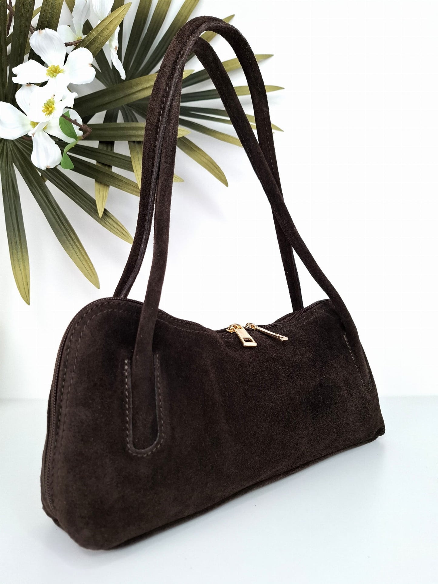 Baguette σουέντ δερμάτινη τσάντα