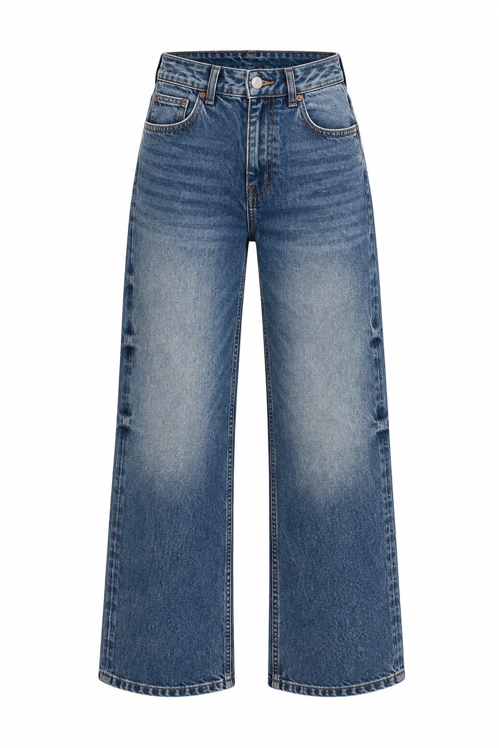 Wide leg τζιν ψηλόμεσο μπλε, μπροστά