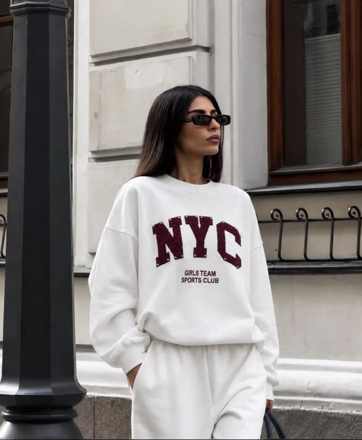 Φούτερ NYC λευκό με μπορντό γράμματα