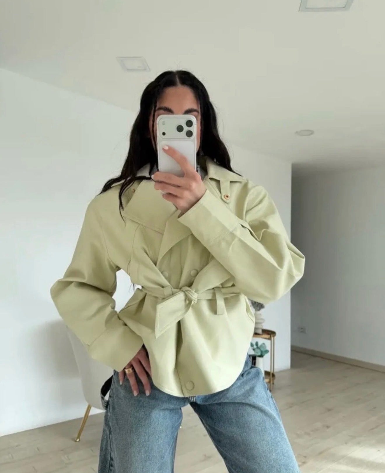 Δερματίνη τζάκετ με ζώνη