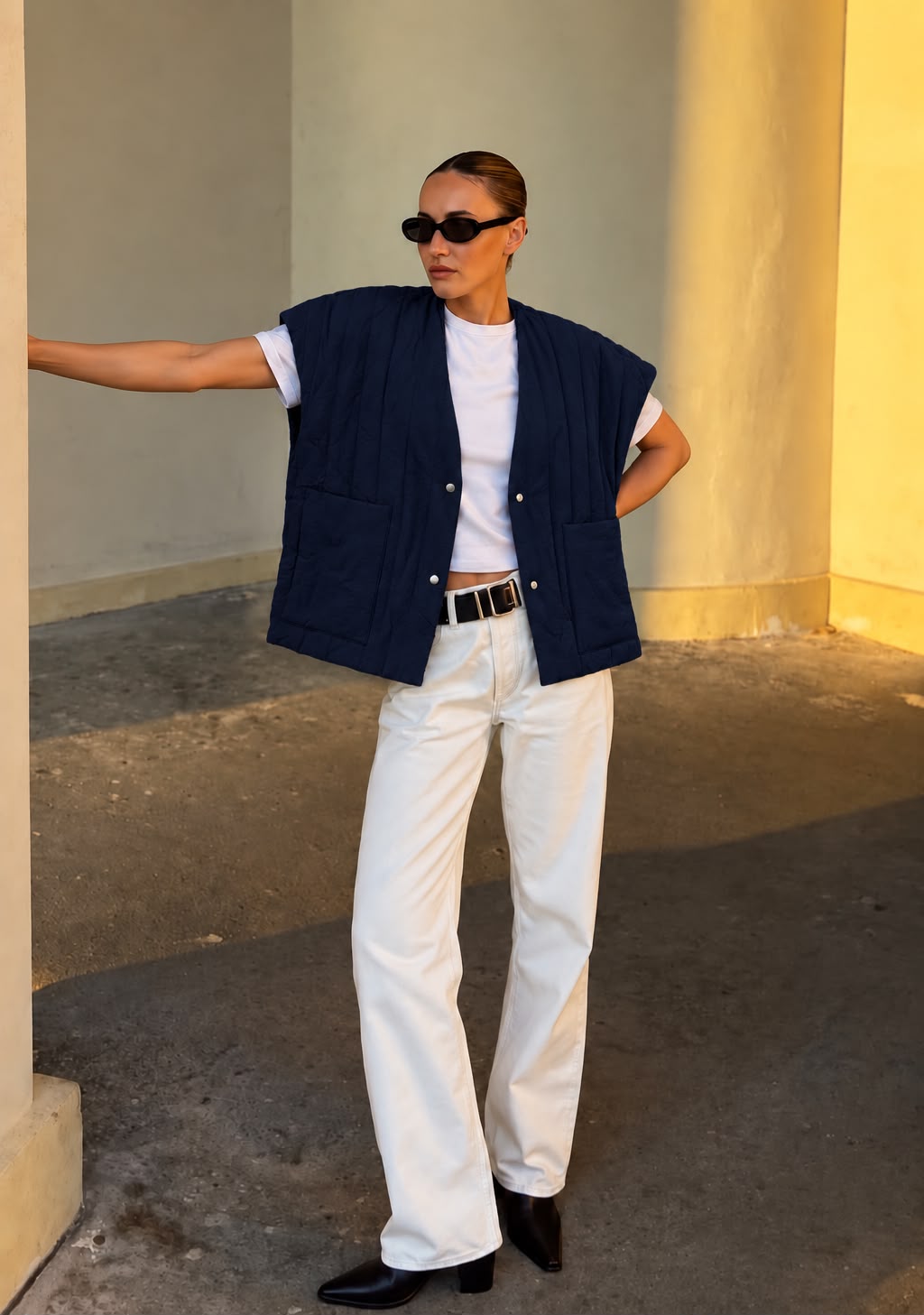 Oversized καπιτονέ γιλέκο μπλε σκούρο