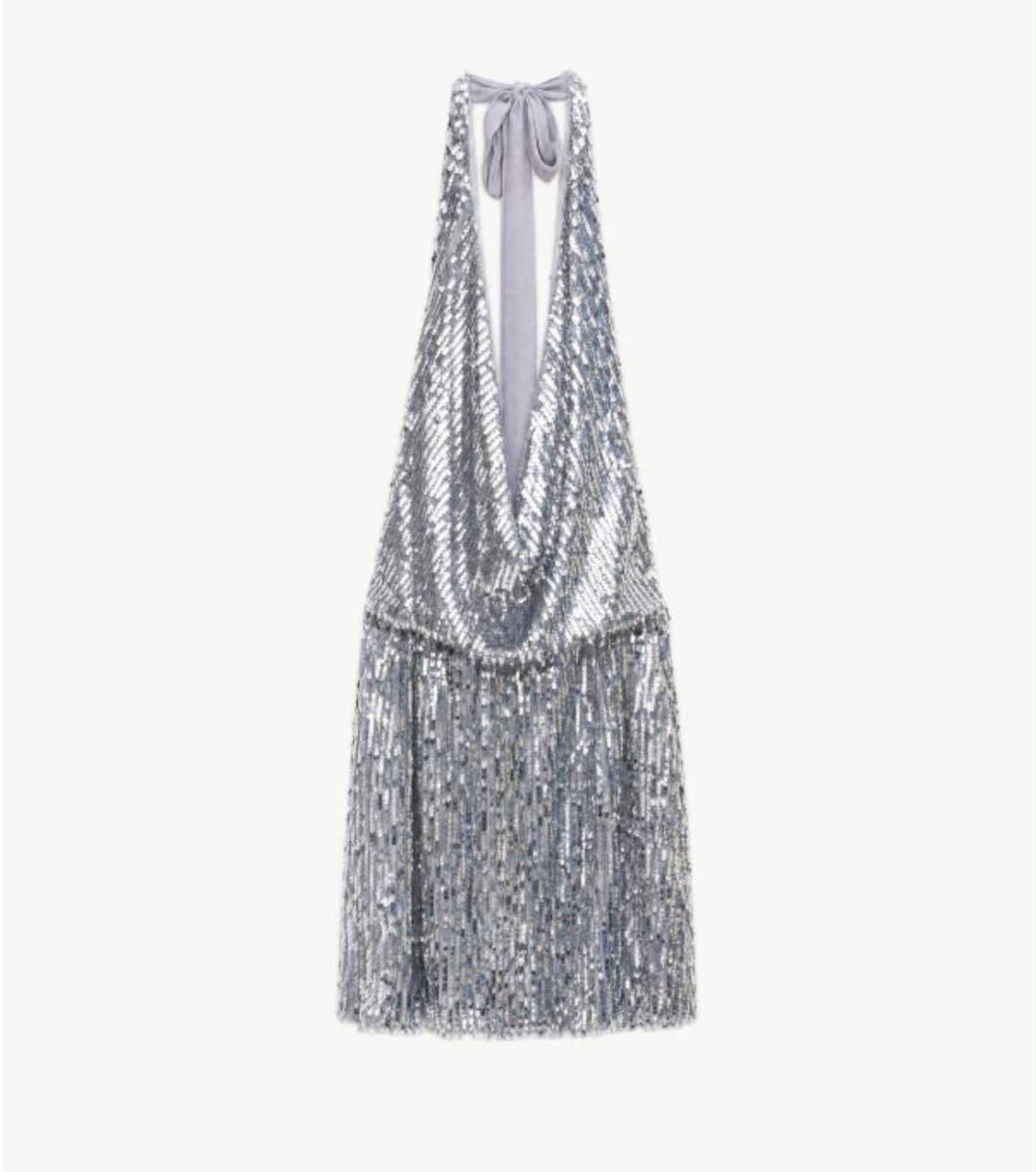 Lumina mini φόρεμα halter με παγιέτες ασημί