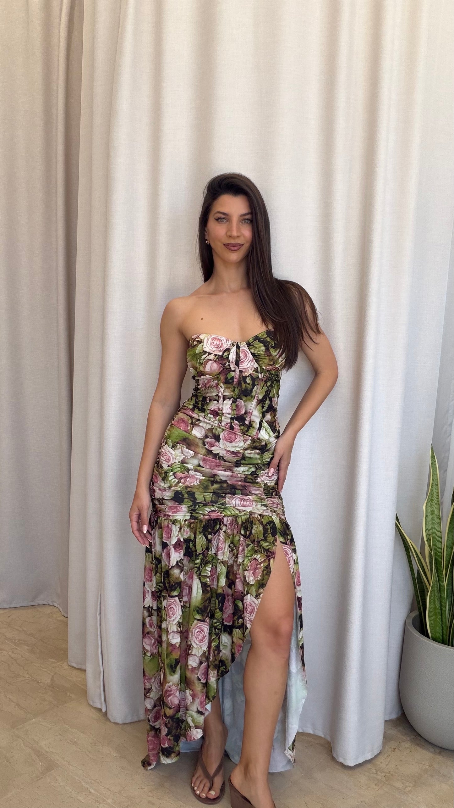 Floral maxi φόρεμα κορσέ
