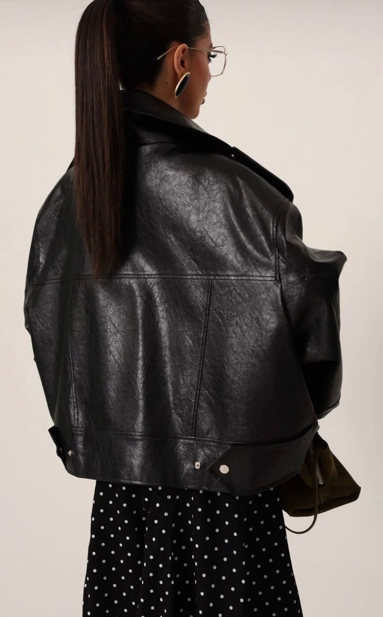 Biker oversized Δερματίνη τζάκετ