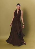 Maxi Halter Φόρεμα& Ζώνη με Κρόσσια