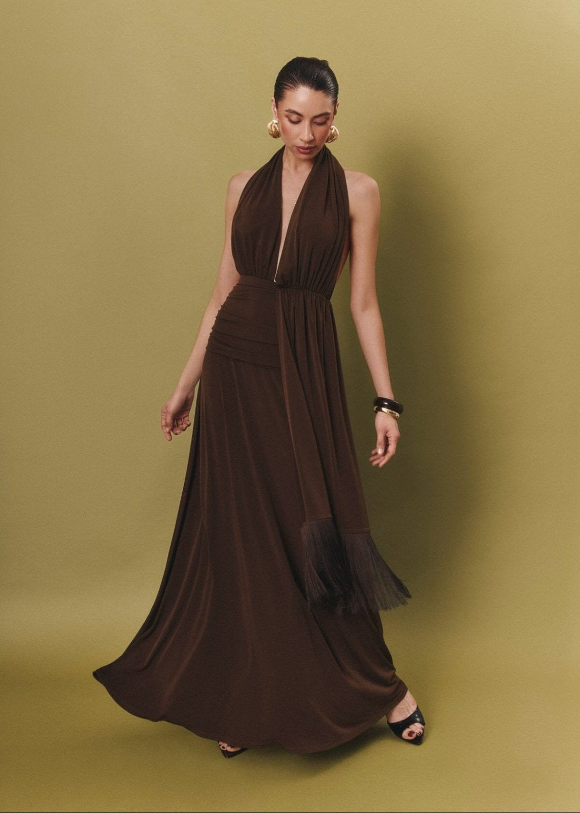 Maxi Halter Φόρεμα& Ζώνη με Κρόσσια