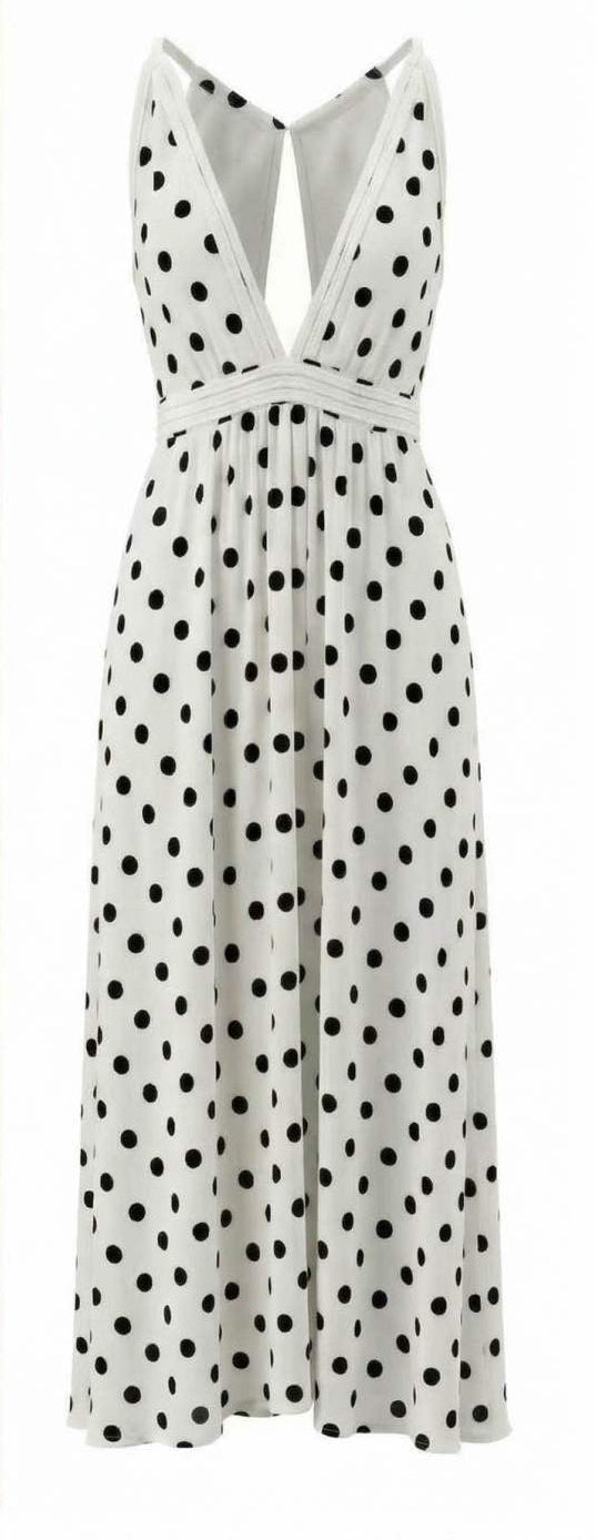 Polka Dot Maxi Φόρεμα με V Ντεκολτέ