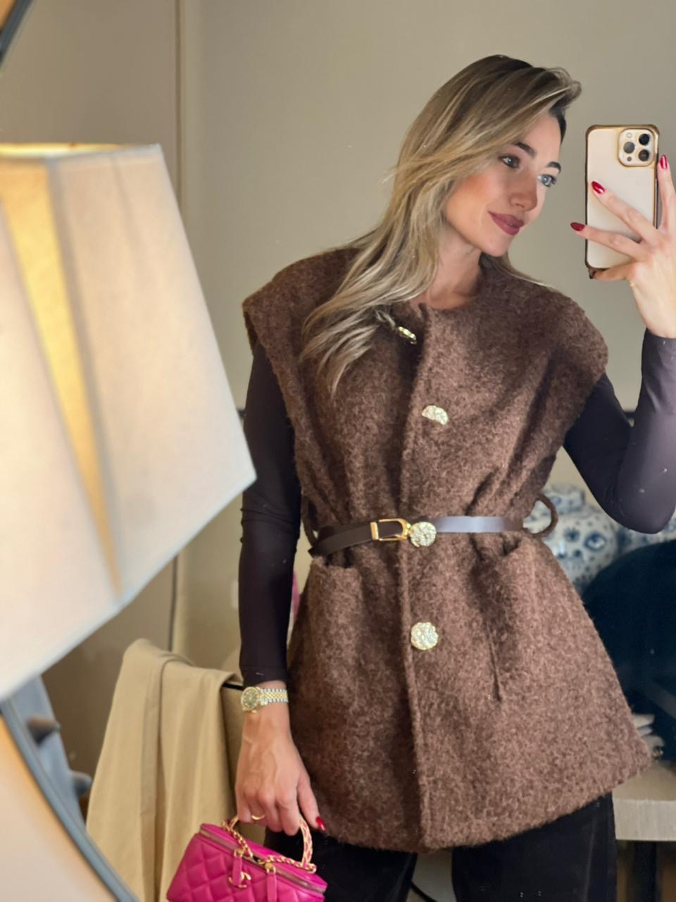 Γιλέκο αμάνικο με ζώνη