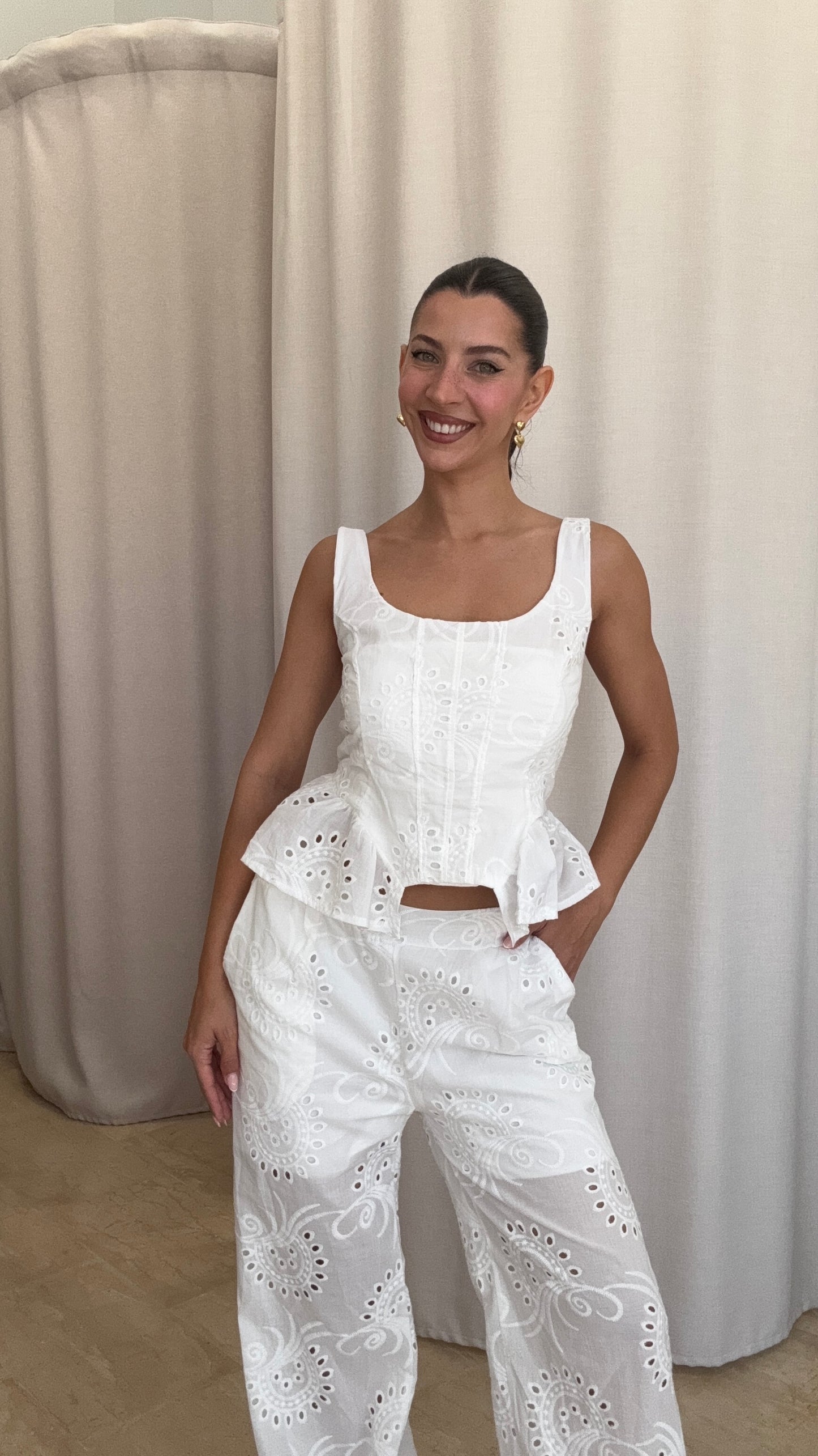 Σετ Broderie με Top και Παντελόνι
