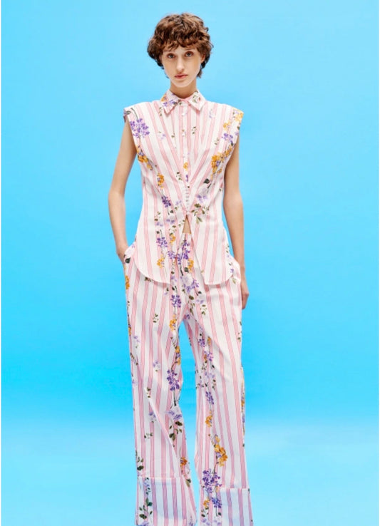 Lumina Floral Ριγέ Σετ Γιλέκο & Παντελόνι σε Άνετη Γραμμή