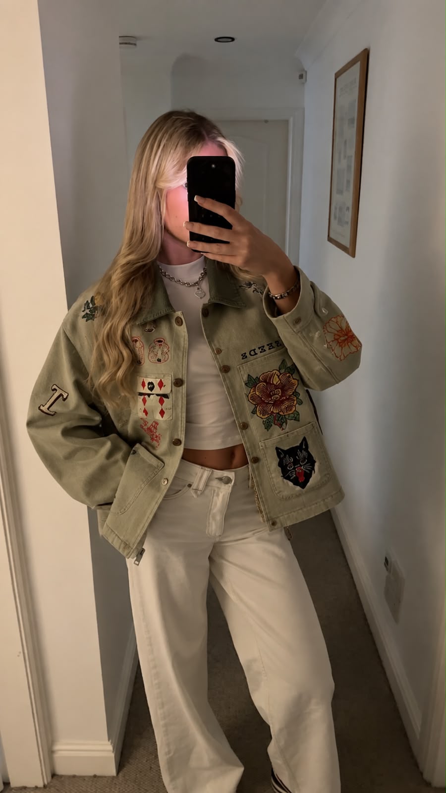 Chore jacket με κεντημένα patches χακί