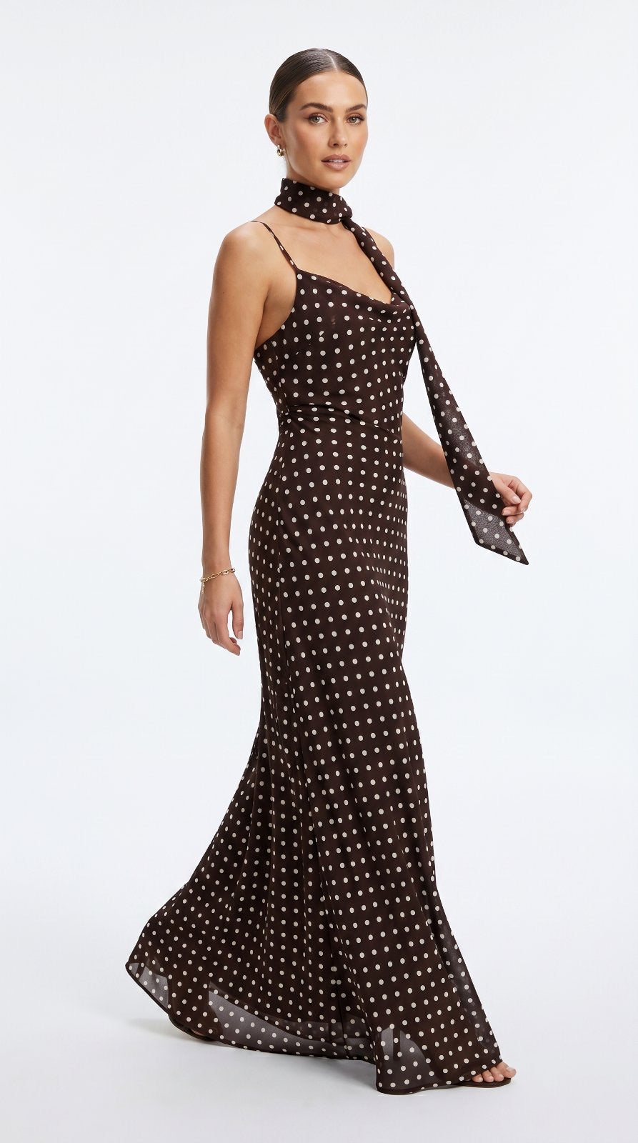 Maxi Polka Dot Φόρεμα με Μαντήλι