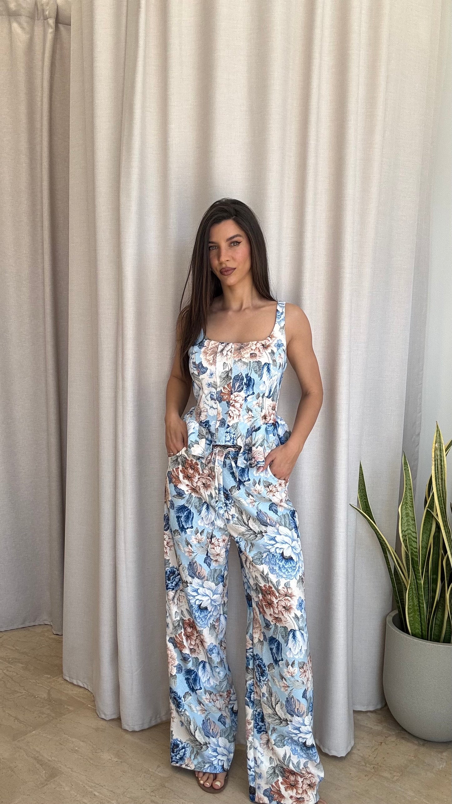 Σετ floral top & παντελόνι