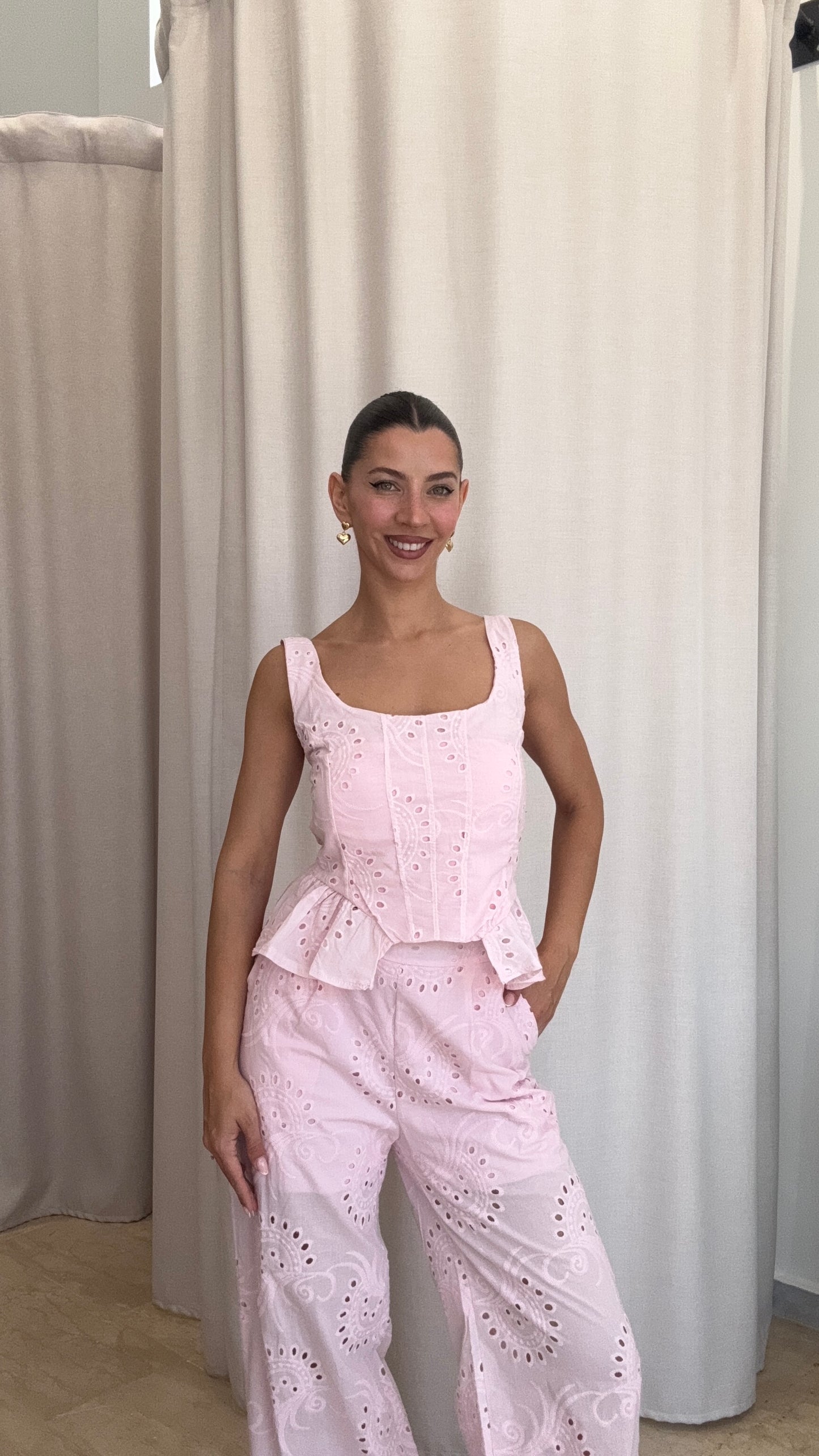 Σετ Broderie με Top και Παντελόνι