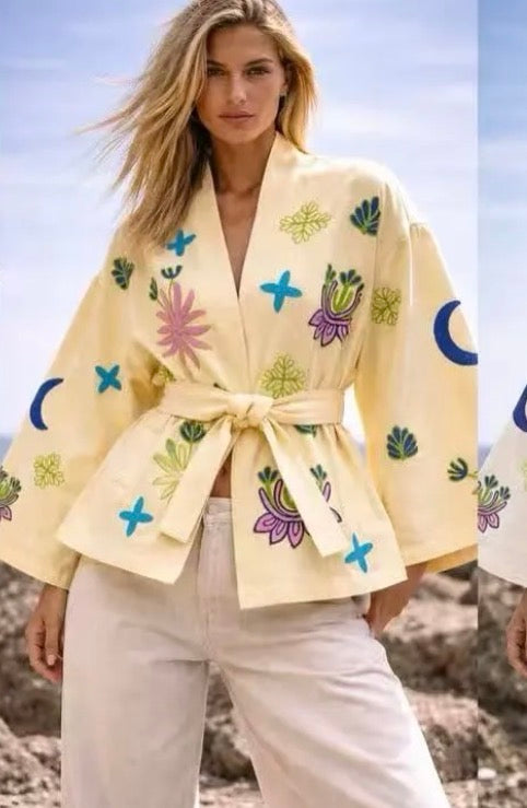 Τζάκετ με ζώνη και σχέδια moonchild