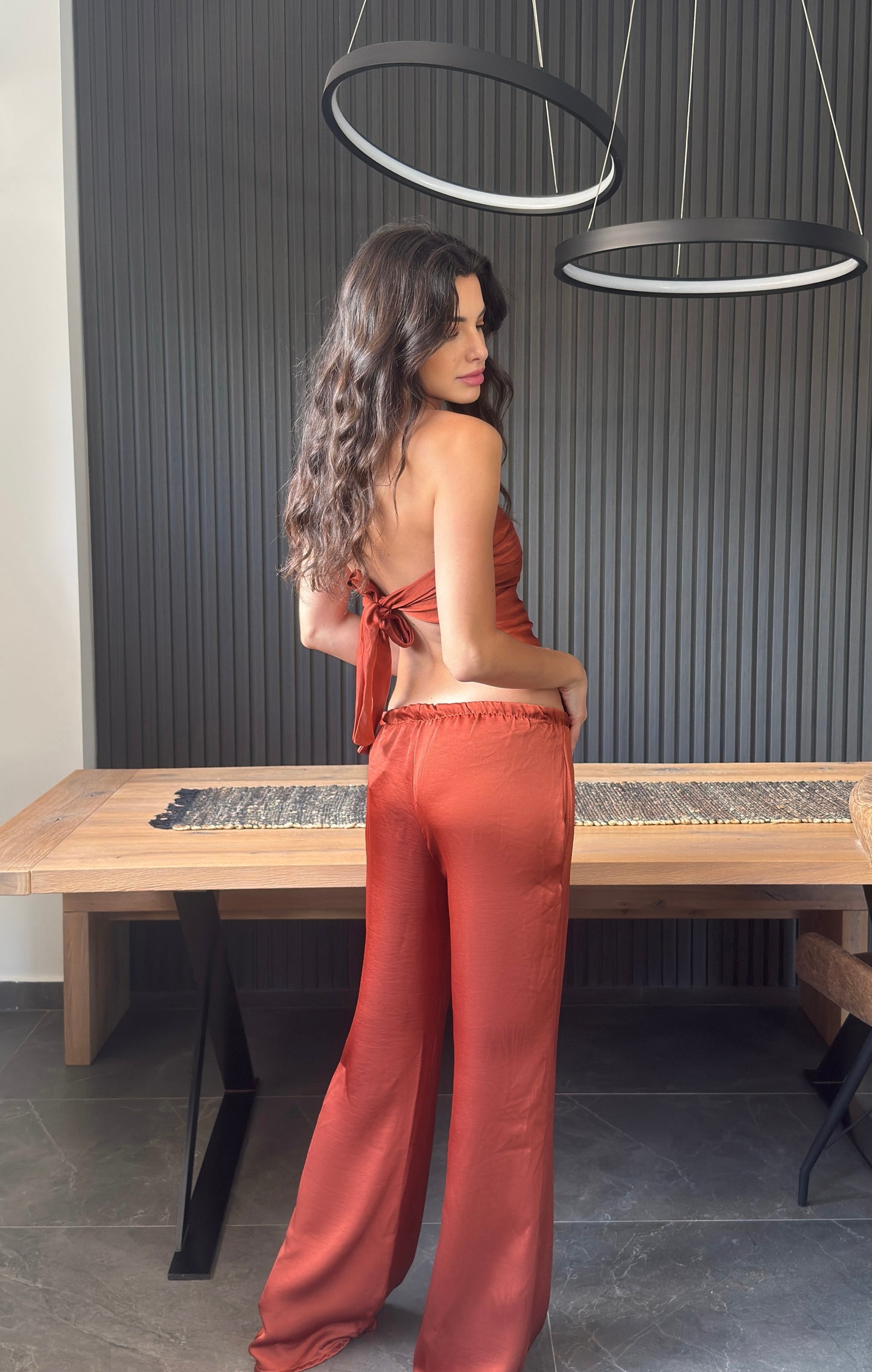 Σατέν Σετ με Strapless Τοπ & Παντελόνα